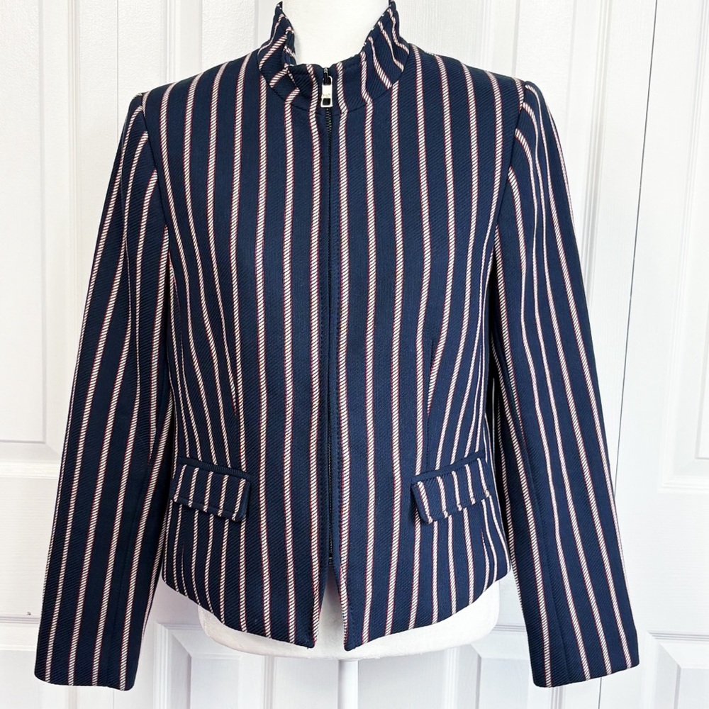 Banana Republic Navy Red Stripe Print Zip Long Sleeve Blazer Jacket 8